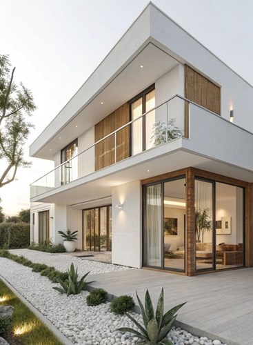 Mẫu nhà hiện đại, sang trọng với hệ thống cửa chính, cửa sổ, lan can bằng nhôm xingfa kết hợp kính cường lực